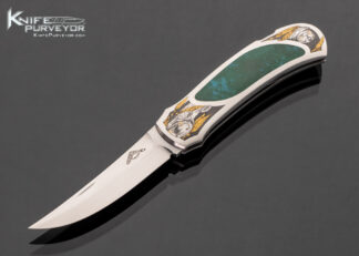 Warren Osborne Custom Knife Chrysocolla Interframe Lockback Sea Otters Engraved by Christy George with 24Kt Gold Inlays #006 17566