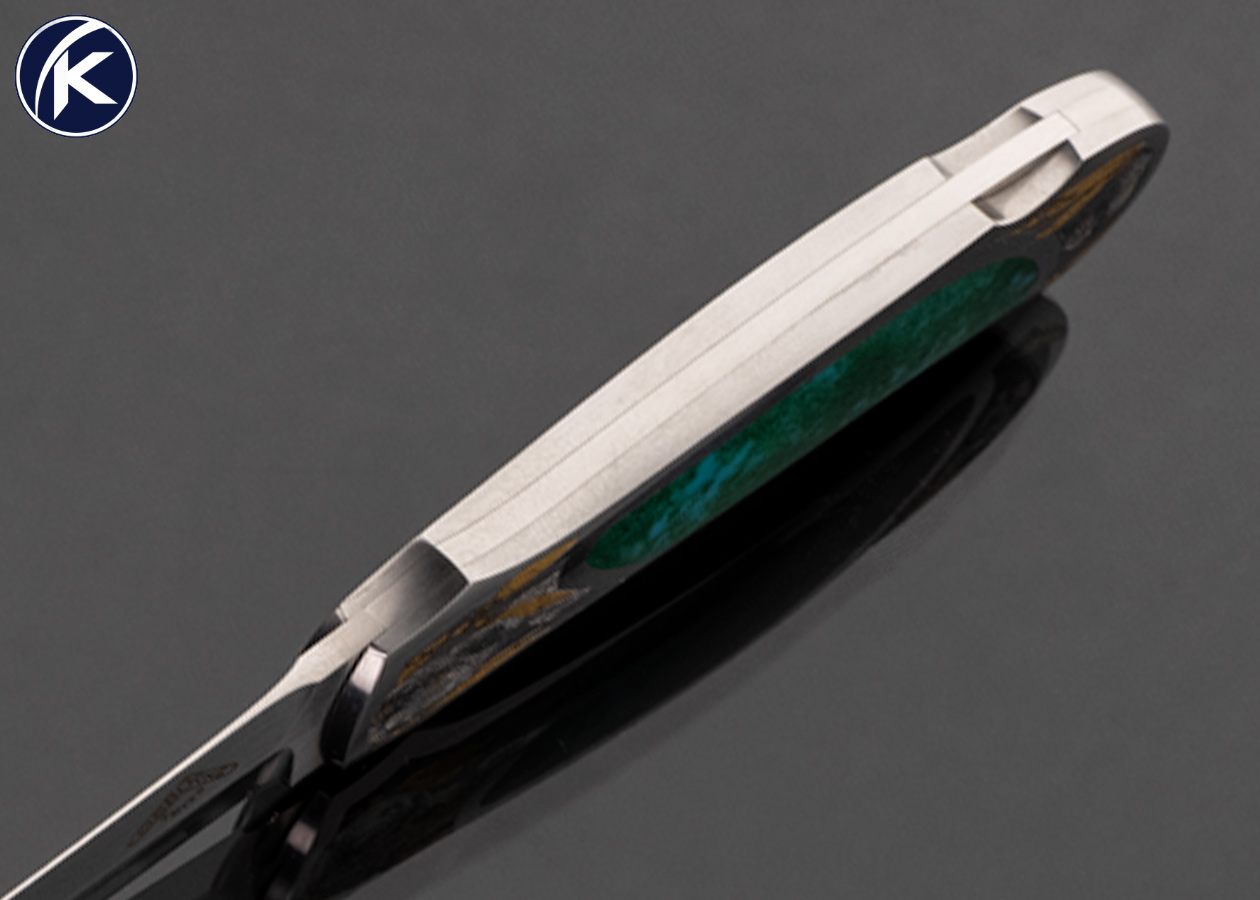 Warren Osborne Custom Knife Chrysocolla Interframe Lockback Sea Otters Engraved by Christy George with 24Kt Gold Inlays #006 - Image 4