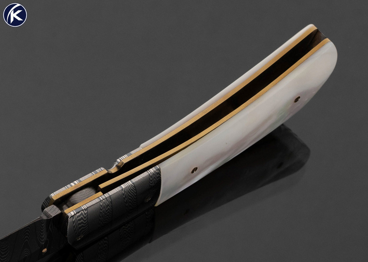 Aaron Frederick Custom Knife Robert Eggerling Damascus and Mother of Pearl Linerlock - Image 5