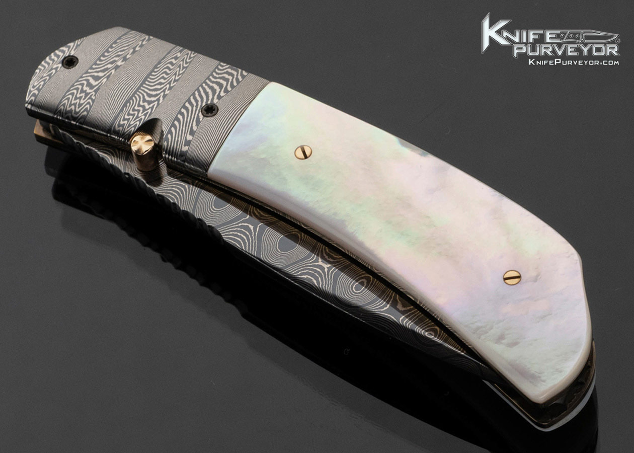 Aaron Frederick Custom Knife Robert Eggerling Damascus and Mother of Pearl Linerlock - Image 2