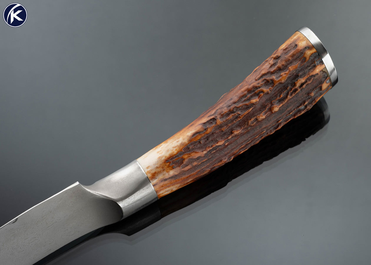 Alfred-Pendray-M.S.-Custom-Knife-Wootz-Damascus-and-Amber-Stag-Fixed-Blade-17495