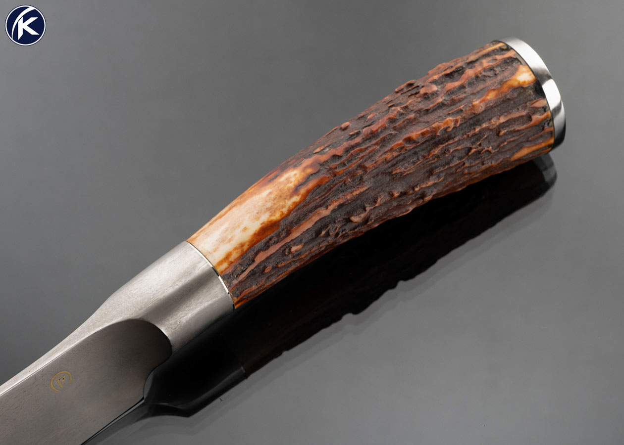 Alfred Pendray M.S. Custom Knife Wootz Damascus and Amber Stag Fixed Blade - Image 4