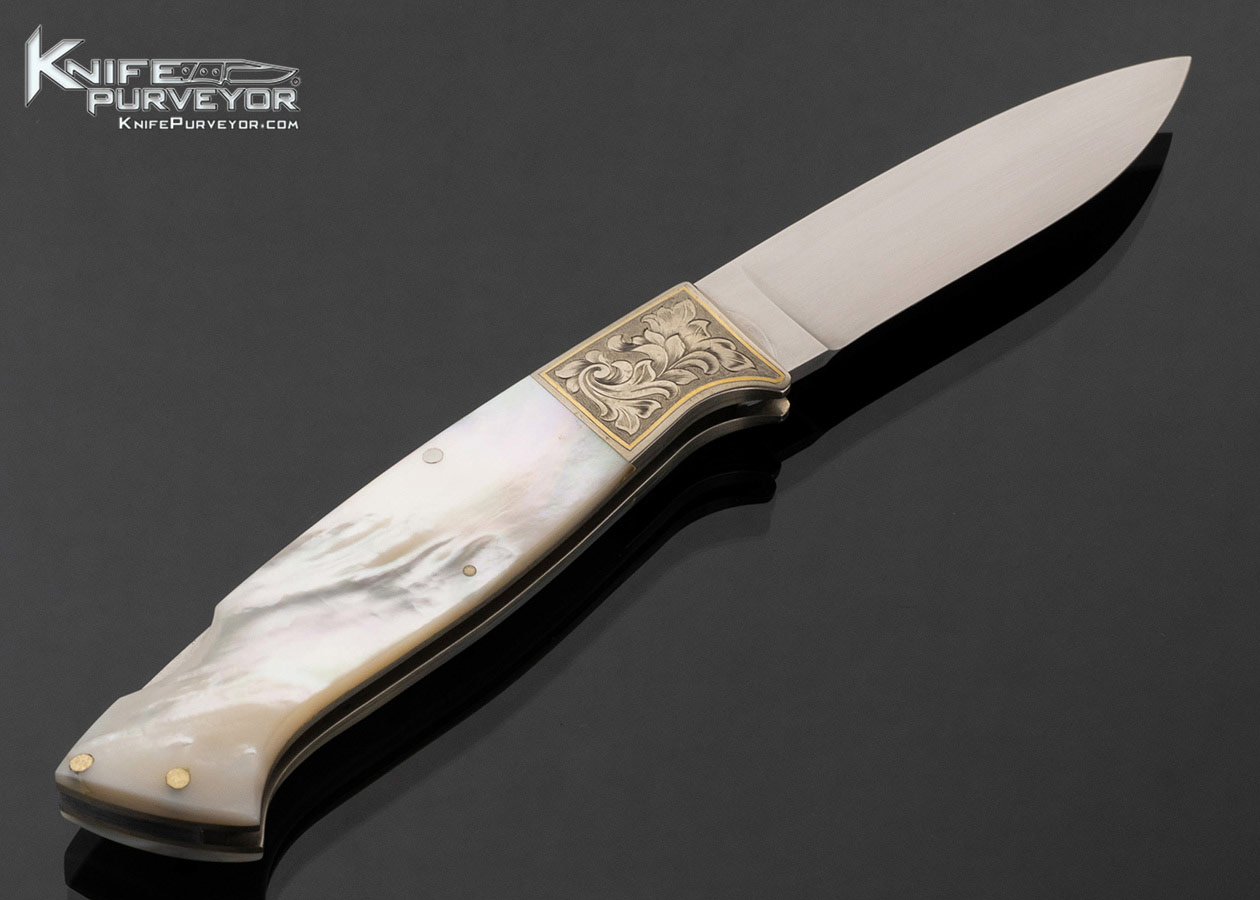 Bill Ankrom Custom Knife Engraved with Gold Inlays and Mother of Pearl Lockback 17783