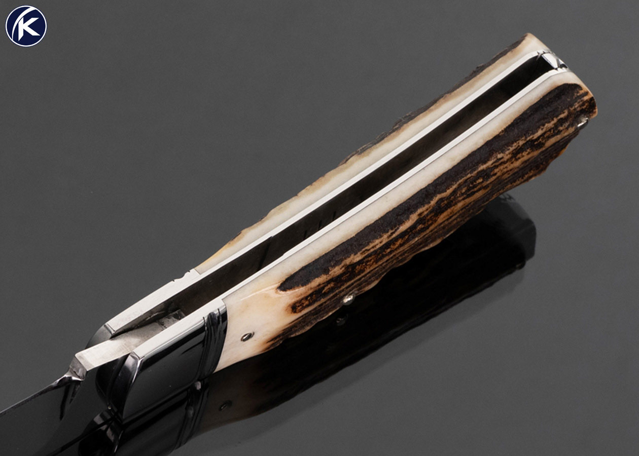 Dave "D.R." Davis Custom Knife Stag Lanny's Clip with Shield Escutcheon Lockback - Image 6