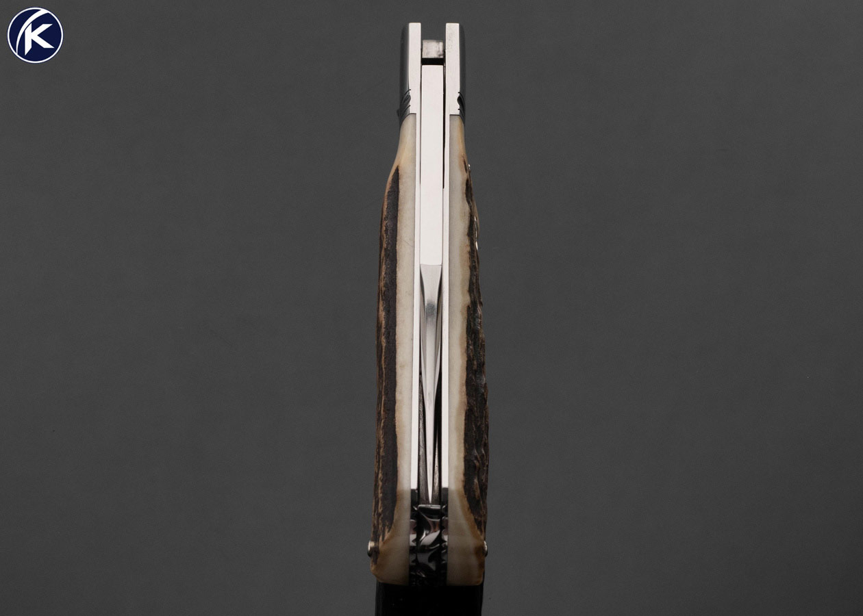 Dave "D.R." Davis Custom Knife Stag Lanny's Clip with Shield Escutcheon Lockback 17804
