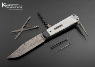 Evan Nicolaides Custom Knife Blade Show Texas 2025 Dionatam Franco and Daniel Keown Collaboration Knife Damascus and Checkered Mother of Pearl with 5 Tools 17445