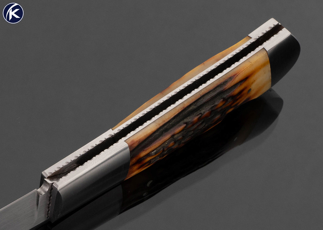 Frank Centofante Custom Knife Double Bolstered Amber Stag Lockback - Image 5