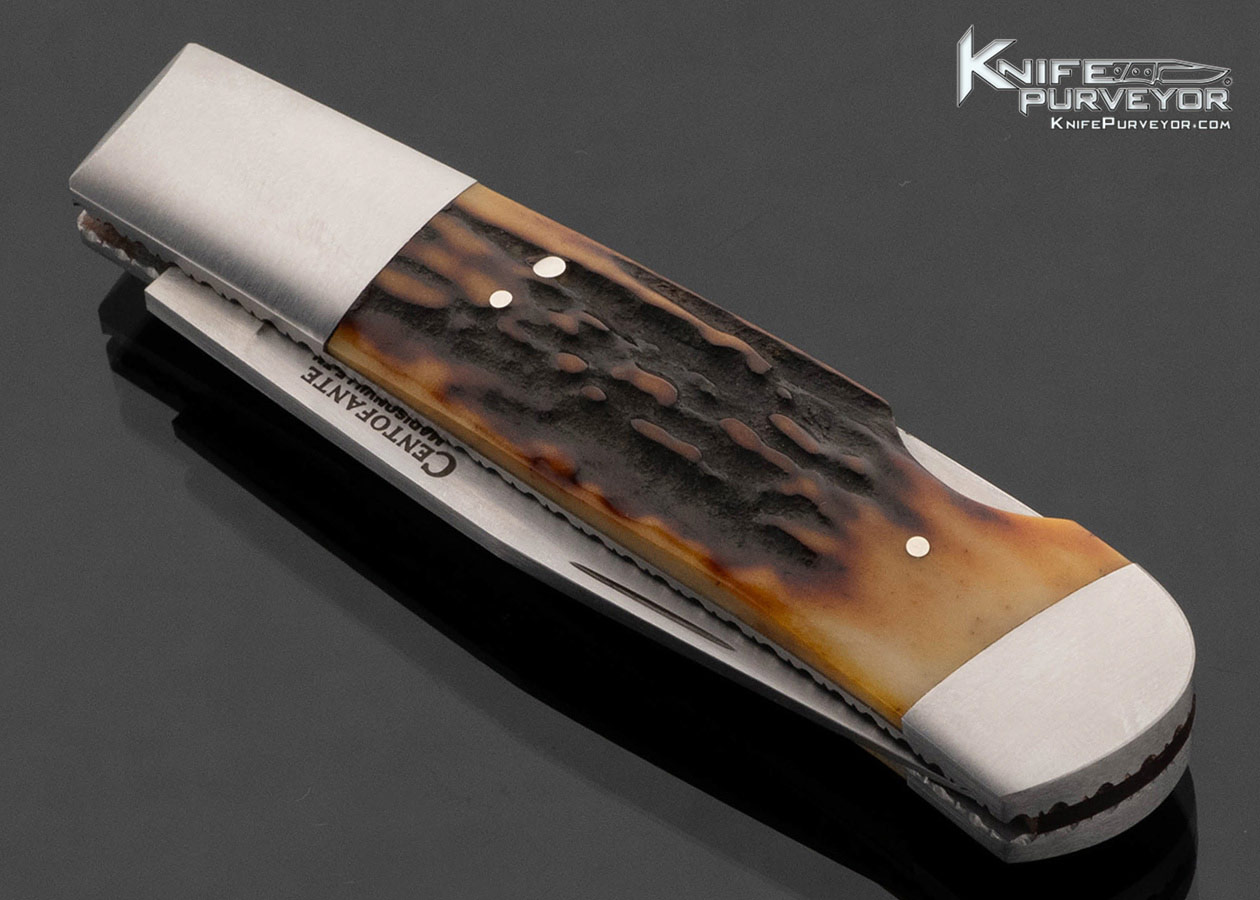 Frank Centofante Custom Knife Double Bolstered Amber Stag Lockback - Image 2