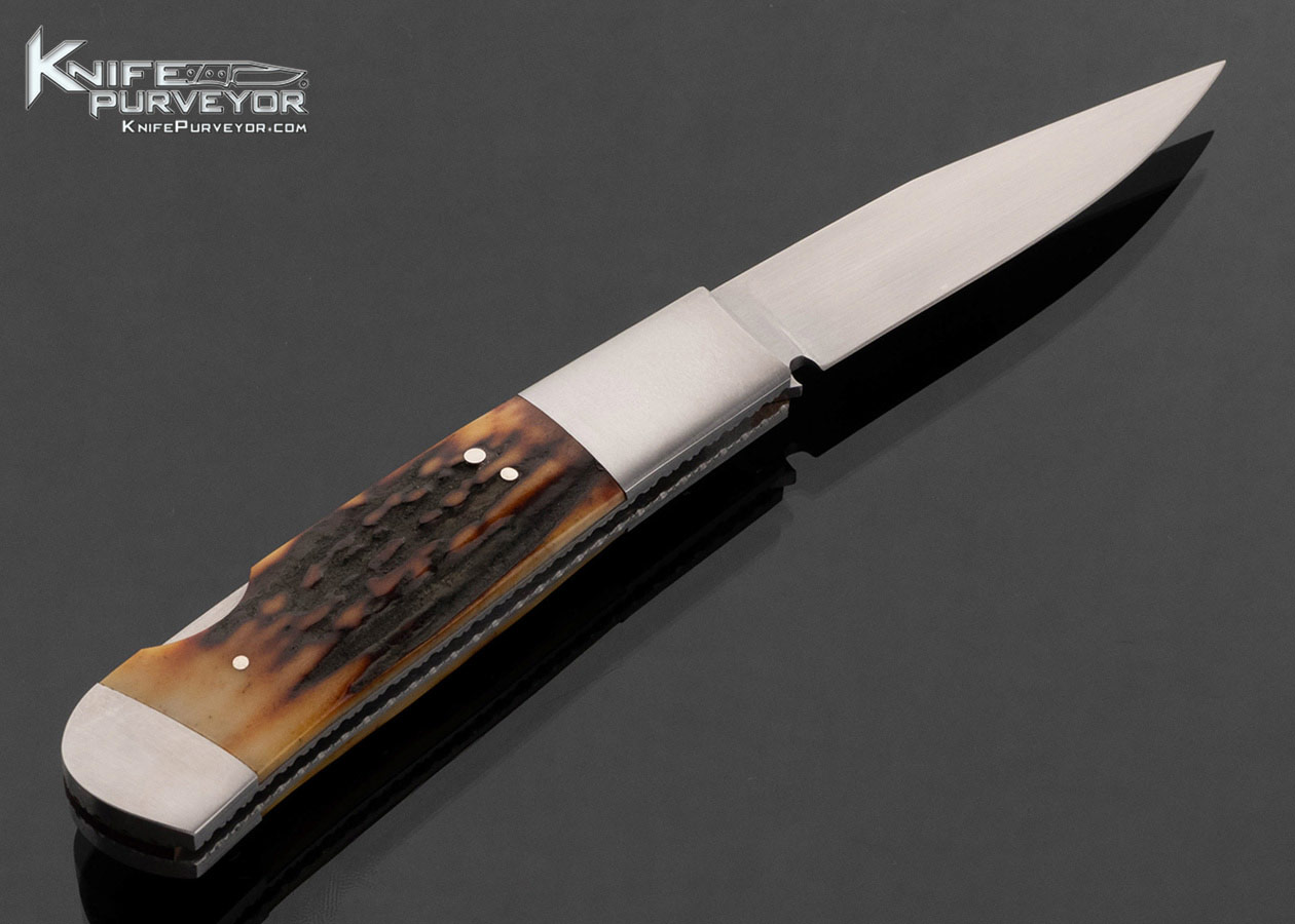 Frank Centofante Custom Knife Double Bolstered Amber Stag Lockback - Image 3