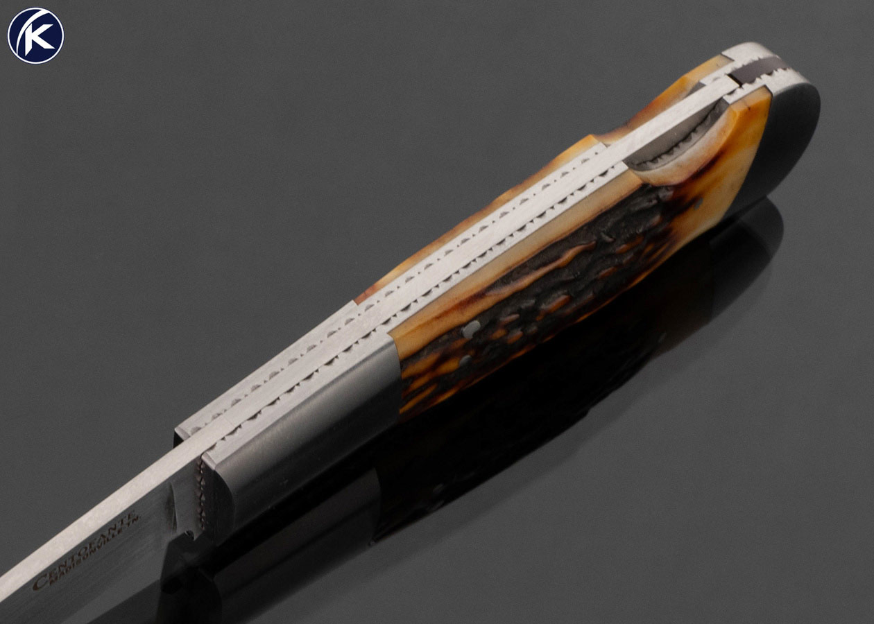 Frank Centofante Custom Knife Double Bolstered Amber Stag Lockback - Image 4