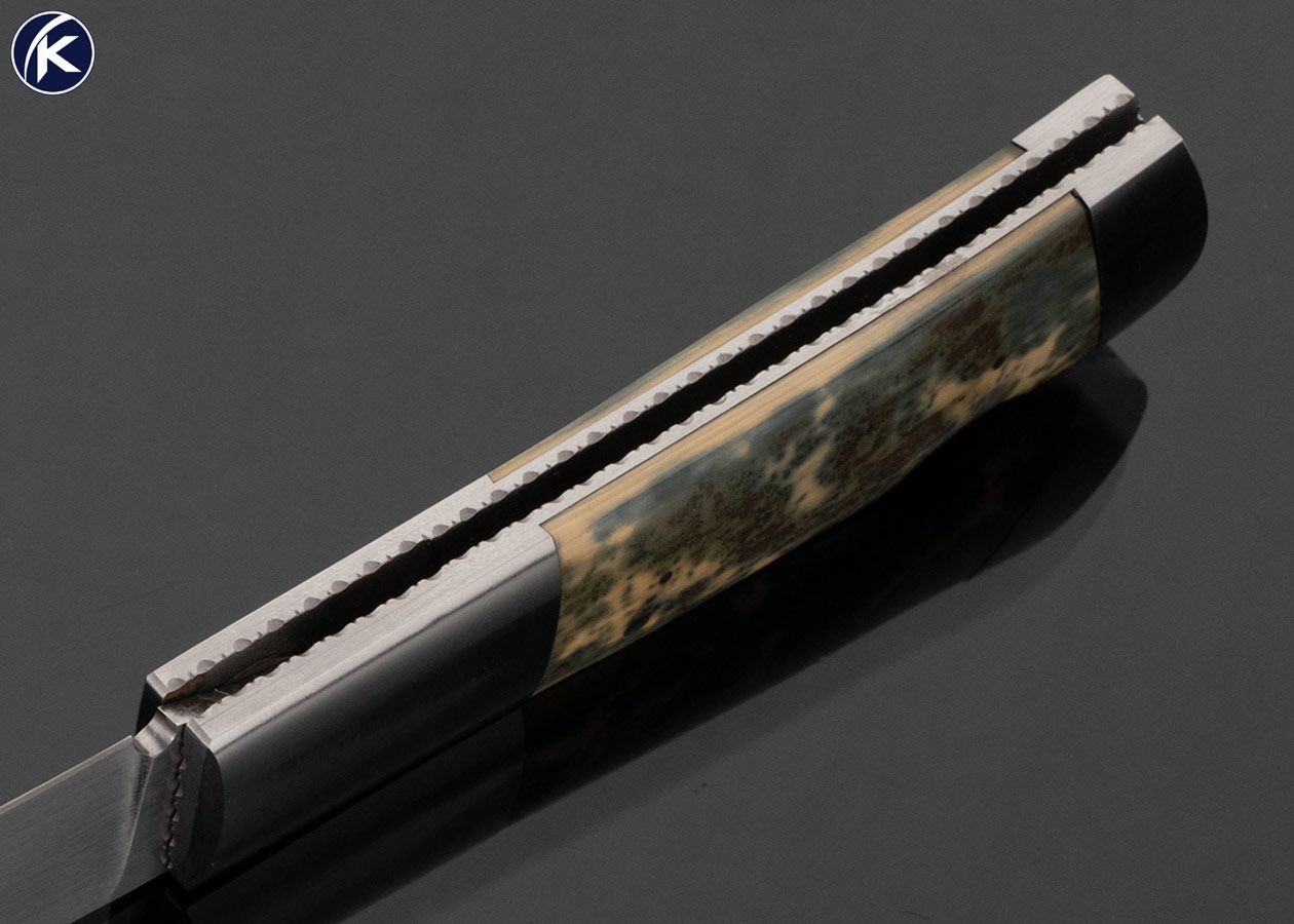 Frank Centofante Custom Knife Double Bolstered with Blue Wooly Mammoth Stamped "046" - Image 5