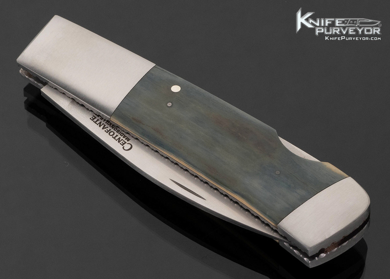 Frank Centofante Custom Knife Double Bolstered with Blue Wooly Mammoth Stamped "046" - Image 2