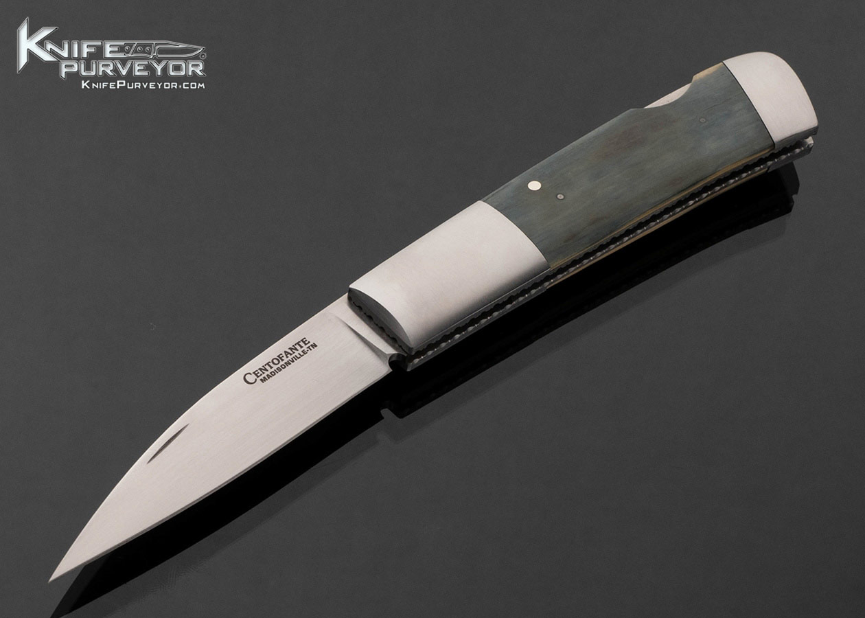 Frank Centofante Custom Knife Double Bolstered with Blue Wooly Mammoth Stamped "046" 17806
