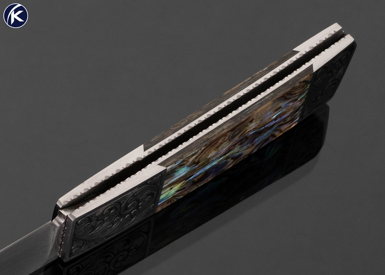 Frank Centofante Custom Knife Fred Harrington Engraved Abalone Tail Lock - Image 5
