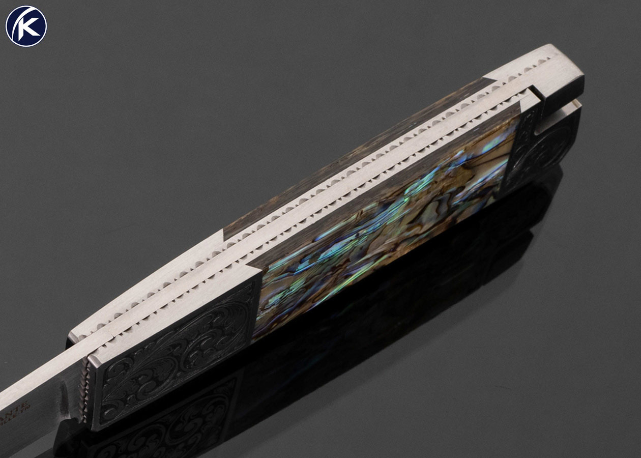 Frank Centofante Custom Knife Fred Harrington Engraved Abalone Tail Lock - Image 4