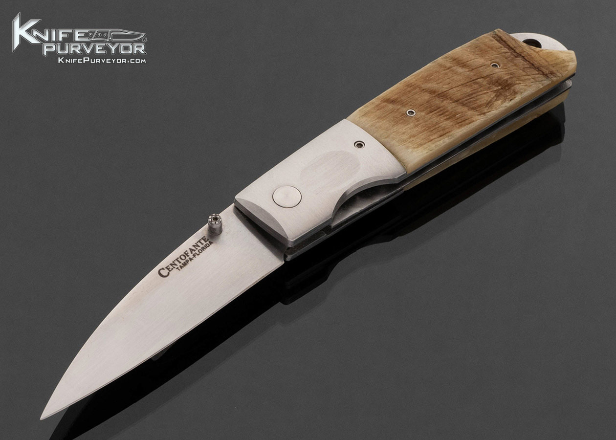 Frank Centofante Custom Knife Sheep's Horn Drop Point Linerlock Stamped "021" On Back Spring 17807