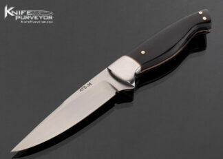 Gaetan Beauchamp Custom Knife Black Buffalo Horn and Sole Authorship Scrimshawed Lion Head with Sheath 17786