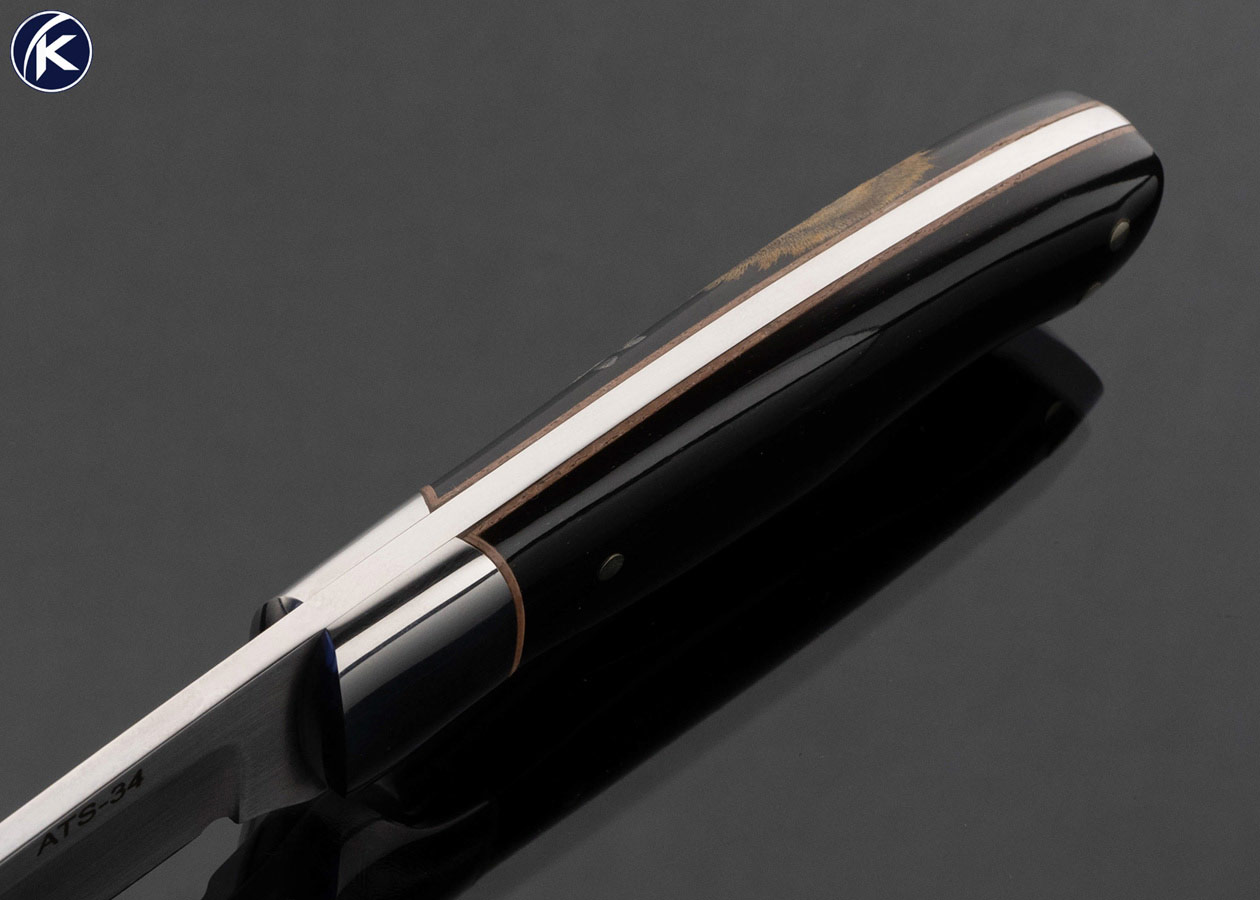Gaetan Beauchamp Custom Knife Black Buffalo Horn and Sole Authorship Scrimshawed Lion Head with Sheath - Image 4