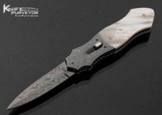 Gerald Corbit Custom Knife Blued Devon Thomas Damascus and Mother of Pearl Automatic Dagger Linerlock 17799