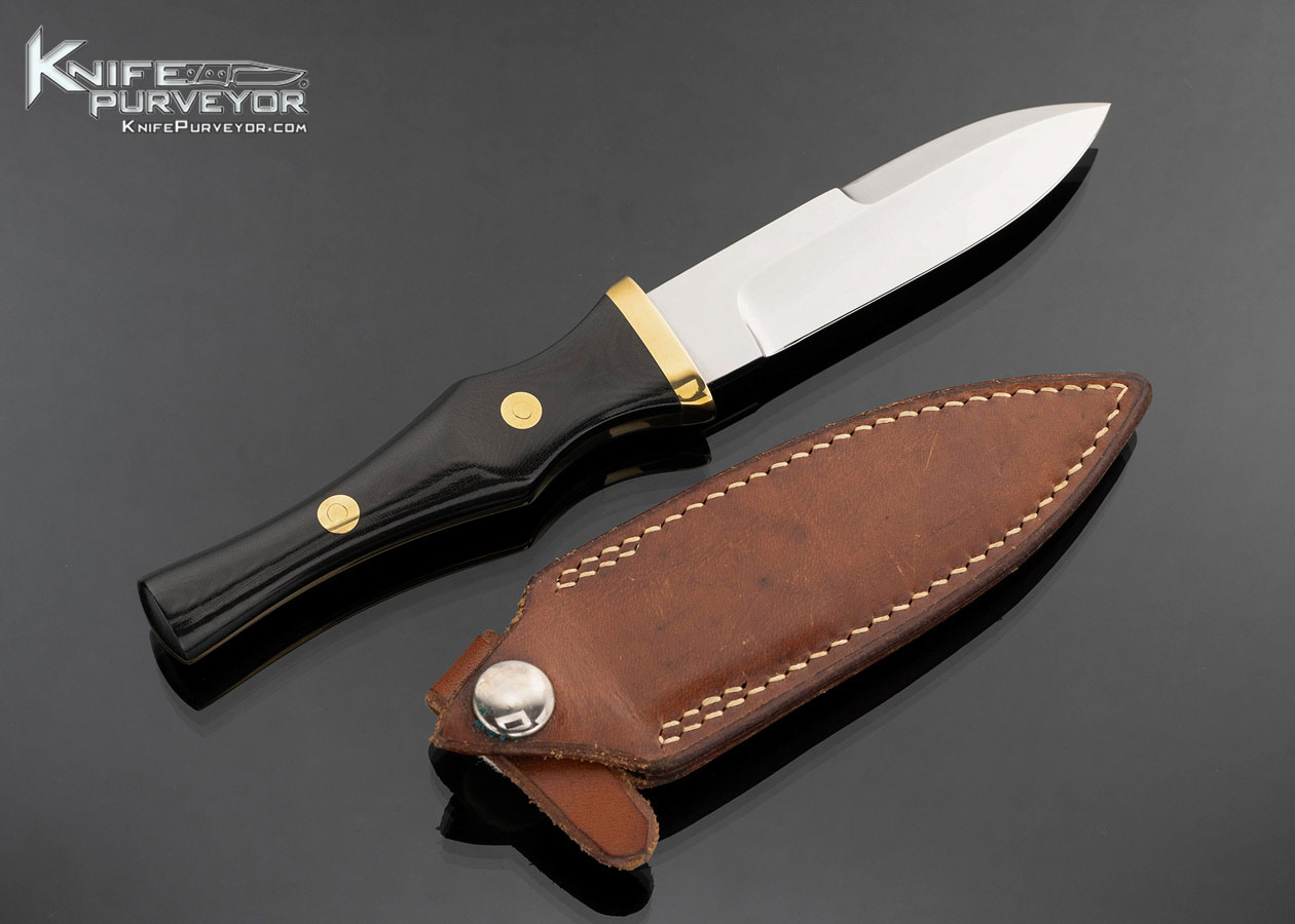 Harry Morseth Custom Knife Black Micarta Boot Knife Brass Wrapped Spine with Sheath