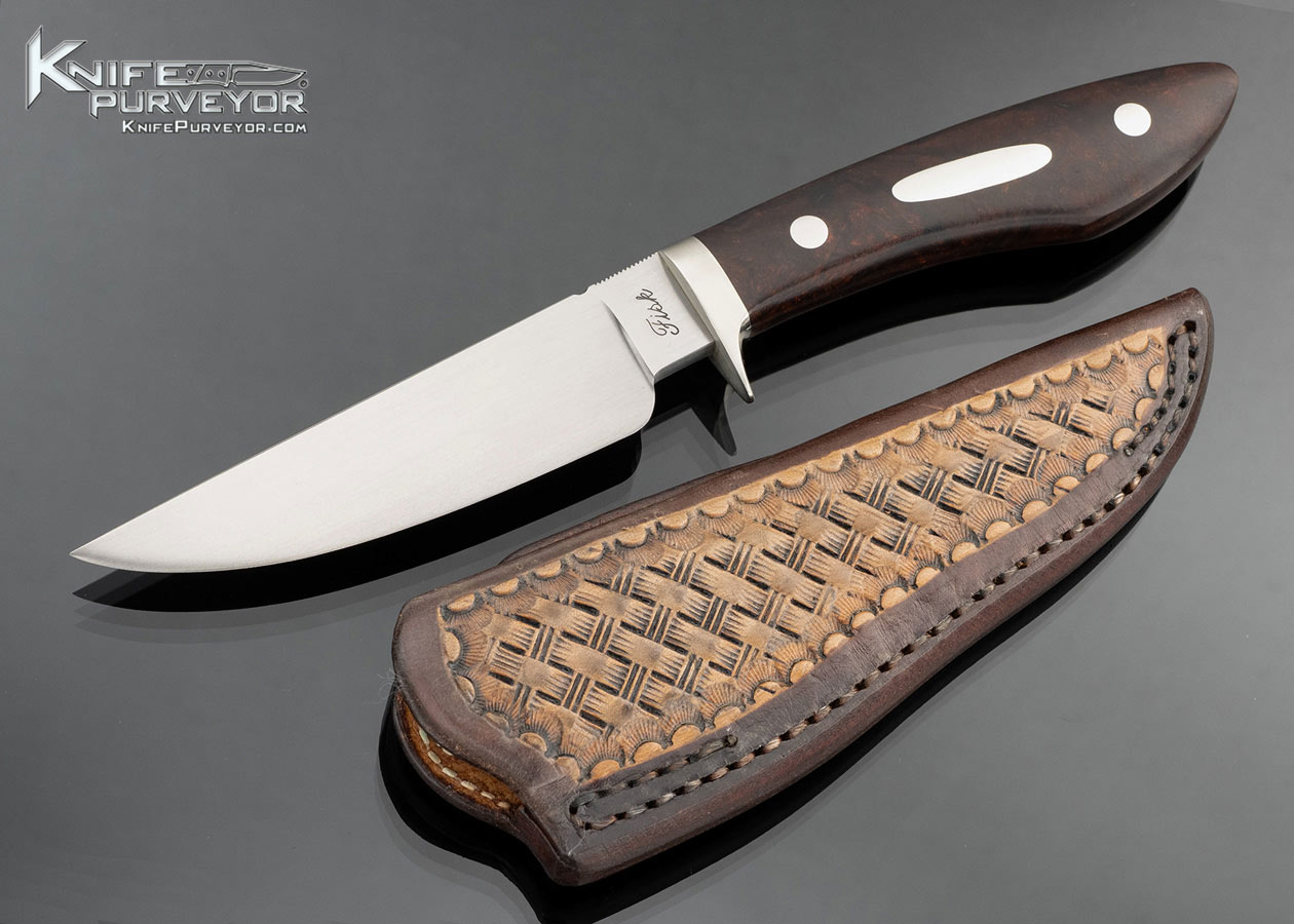 Jerry-Fisk-Custom-Knife-Hand-Forged-Burl-Wood-and-Nickel-Silver-Escutcheon-M.S.-Sendaro-with-Sheath-17501