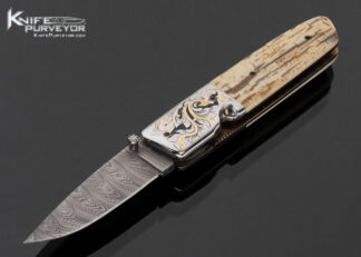 Jerry McClure Custom Knife Engraved with Gold Inlays and Wooly Mammoth Linerlock 17790
