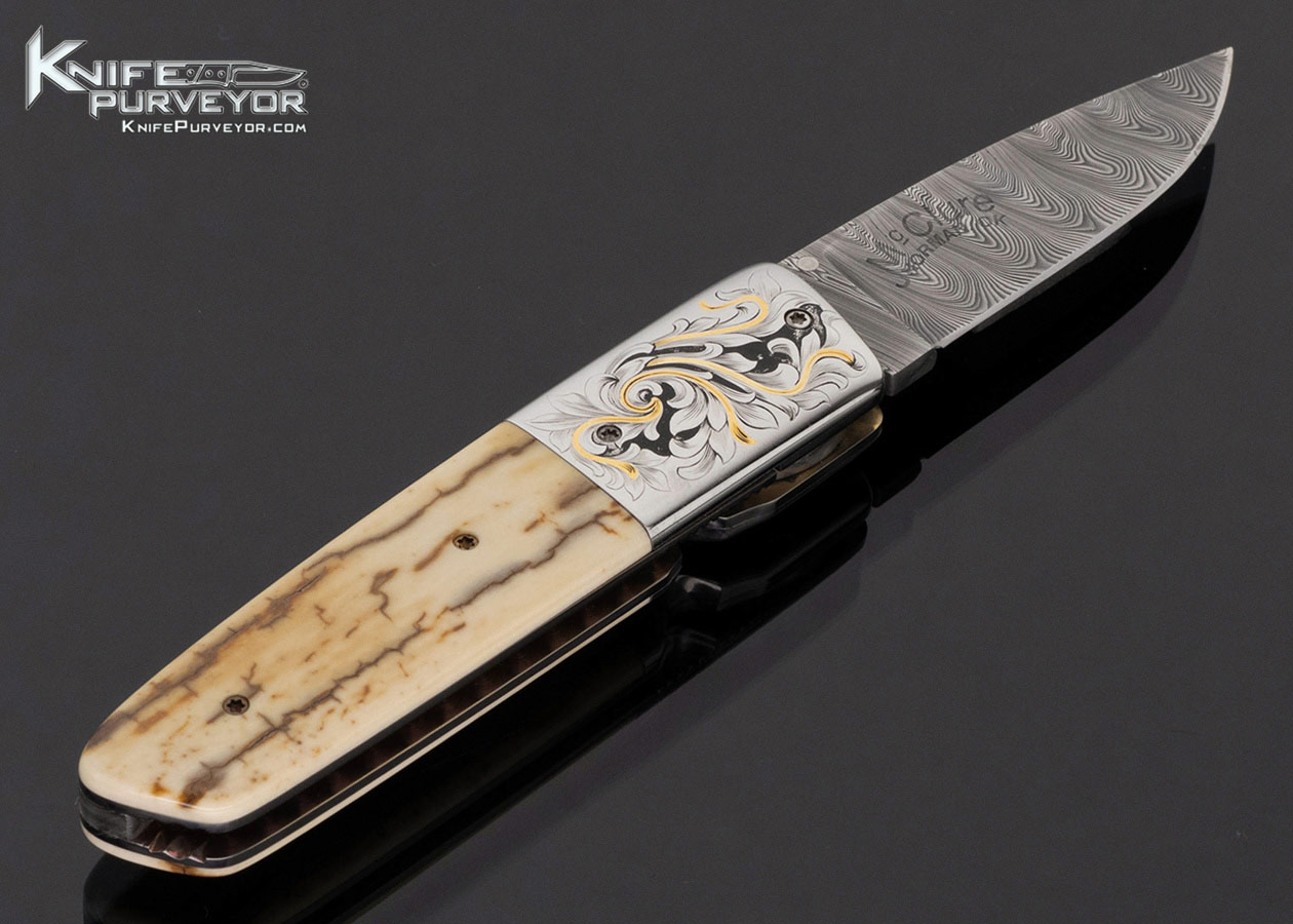 Jerry McClure Custom Knife Engraved with Gold Inlays and Wooly Mammoth Linerlock 17790