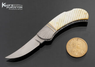 John W. Smith Custom Knife Fluted Bolsters with 18kt Gold Inlays and Pins with Fluted Gold Lip Pearl Lockback