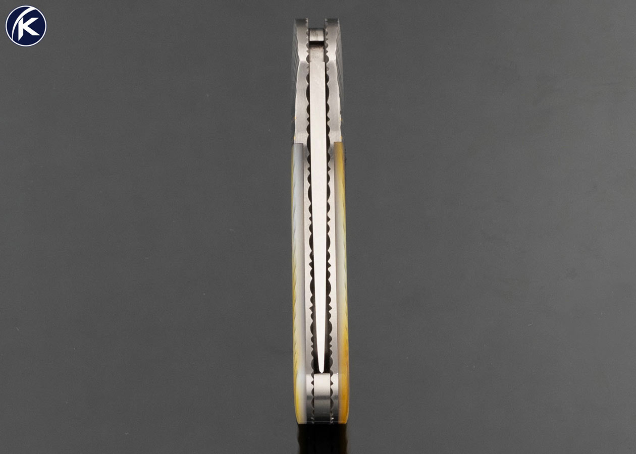 John W. Smith Custom Knife Fluted Bolsters with 18kt Gold Inlays and Pins with Fluted Gold Lip Pearl Lockback - Image 6