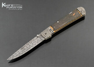 Ken Steigerwalt Custom Knife Mike Norris Damascus and Blue Mammoth Lockback