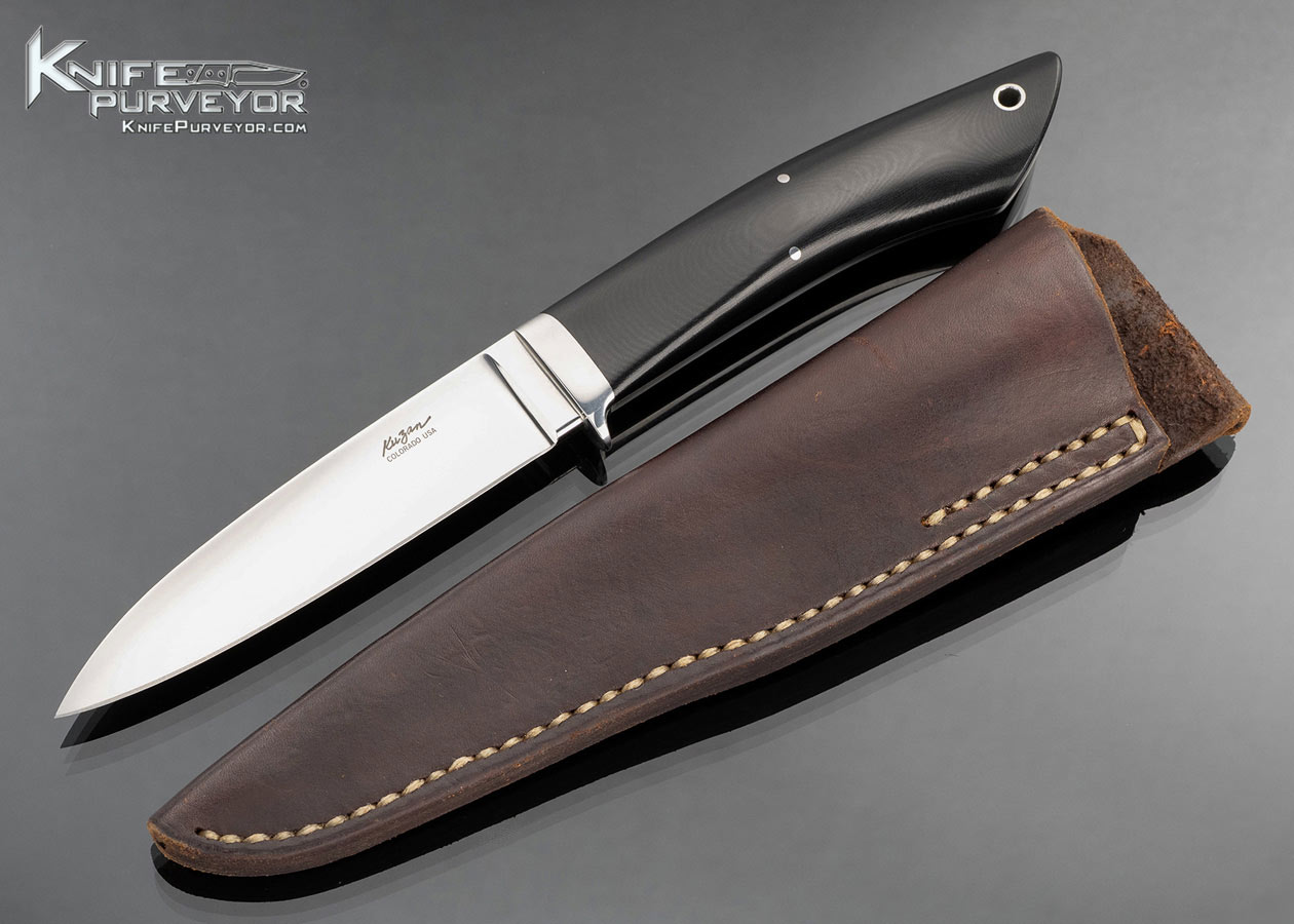 Kuzan Oda Custom Knife Black Micarta Hunter with Leather Sheath