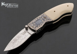 Robert Ball Custom Knife Damasteel with Engraved Anodized Titanium and Mammoth Linerlock 17785
