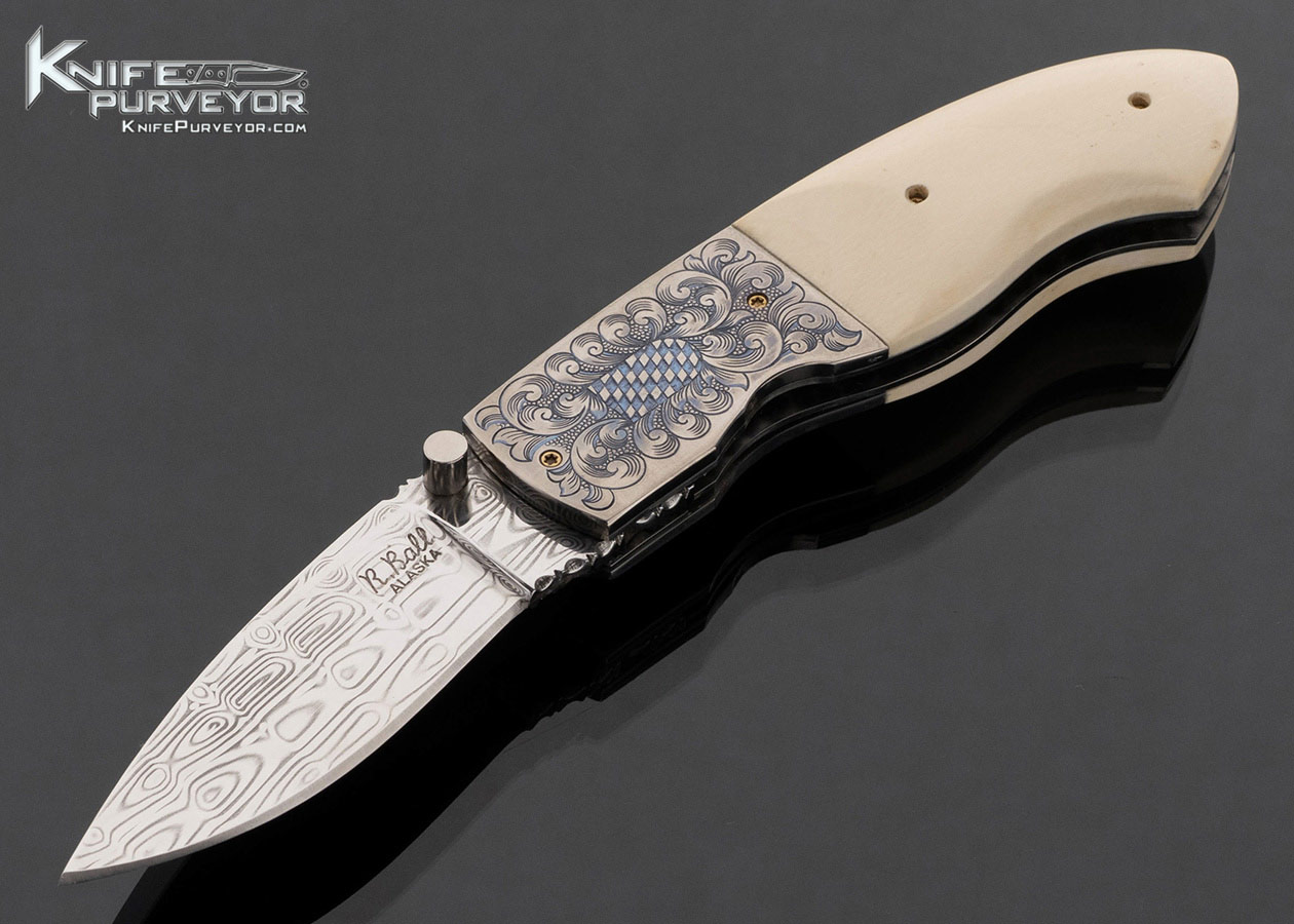Robert Ball Custom Knife Damasteel with Engraved Anodized Titanium and Mammoth Linerlock 17785