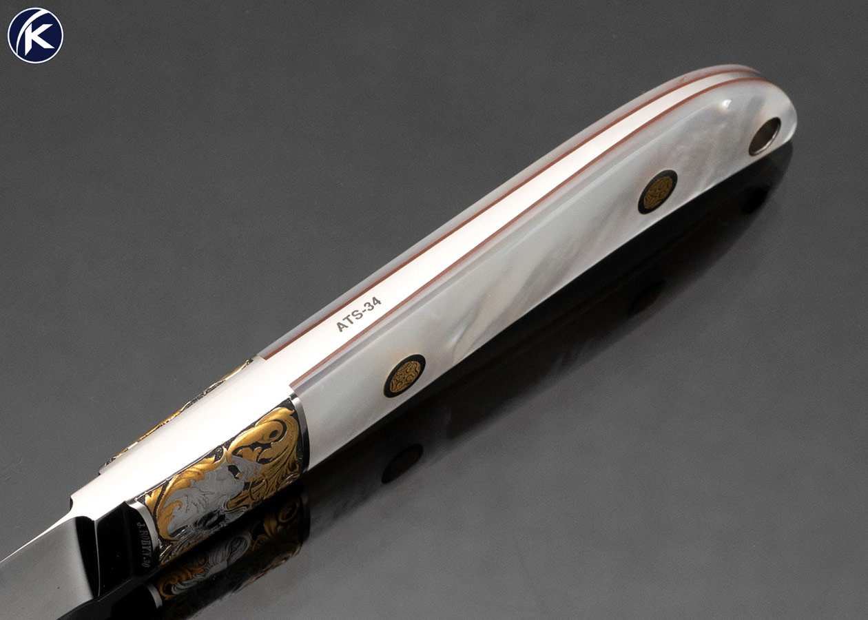 S.R. Johnson Custom Knife Pearl Whittler Engraved by Jon Robyn with 24Kt Gold Inlays