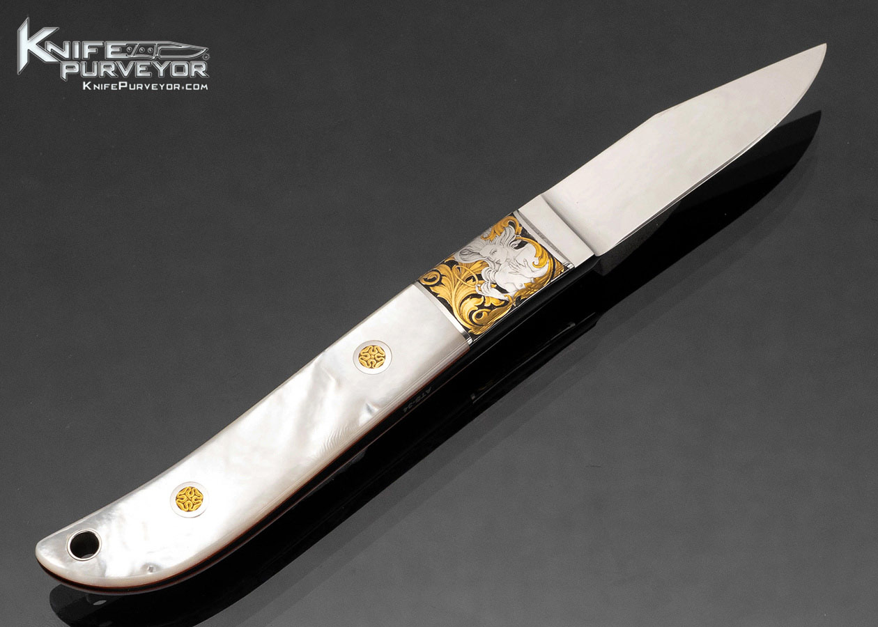 S.R. Johnson Custom Knife Pearl Whittler Engraved by Jon Robyn with 24Kt Gold Inlays
