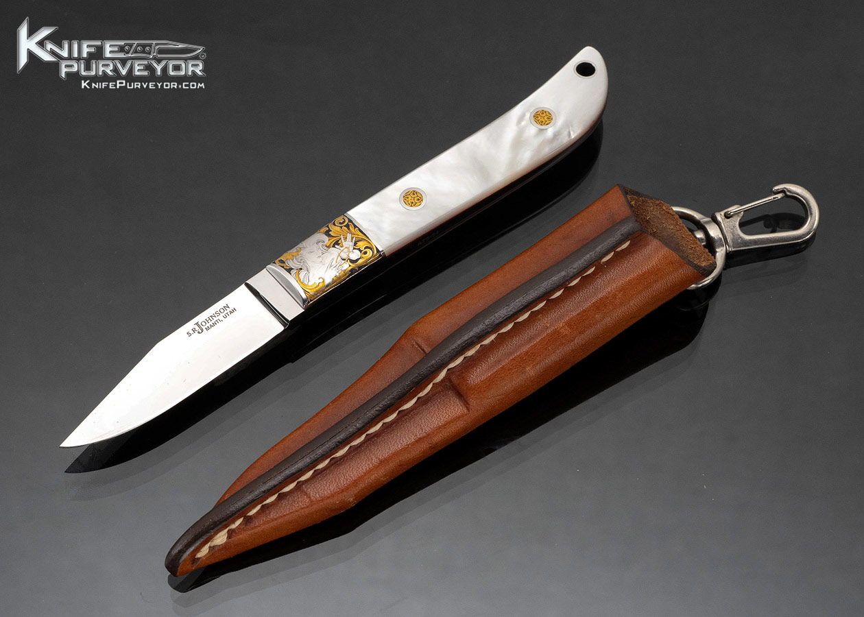 S.R. Johnson Custom Knife Pearl Whittler Engraved by Jon Robyn with 24Kt Gold Inlays