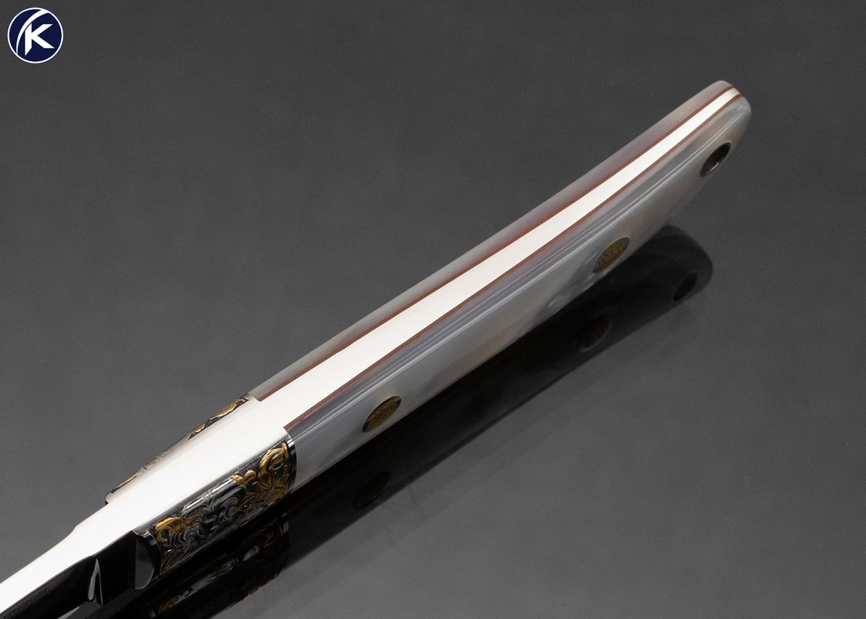 S.R. Johnson Custom Knife Pearl Whittler Engraved by Jon Robyn with 24Kt Gold Inlays