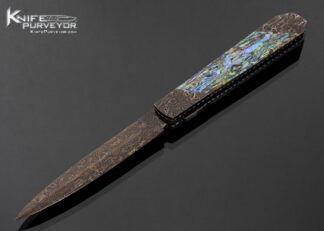 Steven Busch Custom Knife Double Bolstered Blued Mosaic Damascus with Abalone Double Action Scale Release Automatic Linerlock 17795