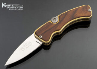Track Knives Whitefish, Montana Custom Knife Cocobolo and Brass Luger Toggle Lock Circa 1976, Serial No 52 of 100 only Engraved by Simon Lytton