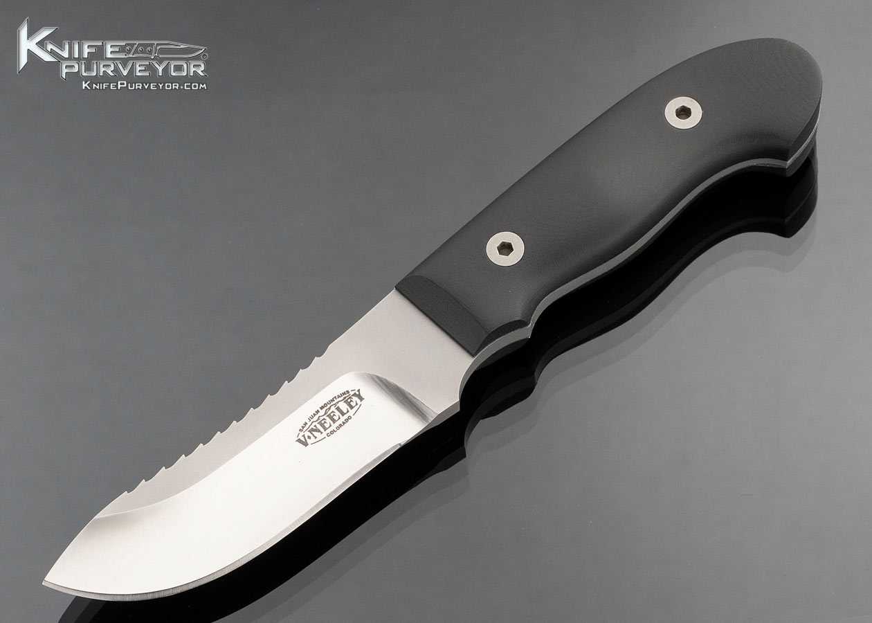 Vaughn Neeley Custom Knife Black Micarta Serrated Skinner Survival Fixed Blade with Leather Sheath