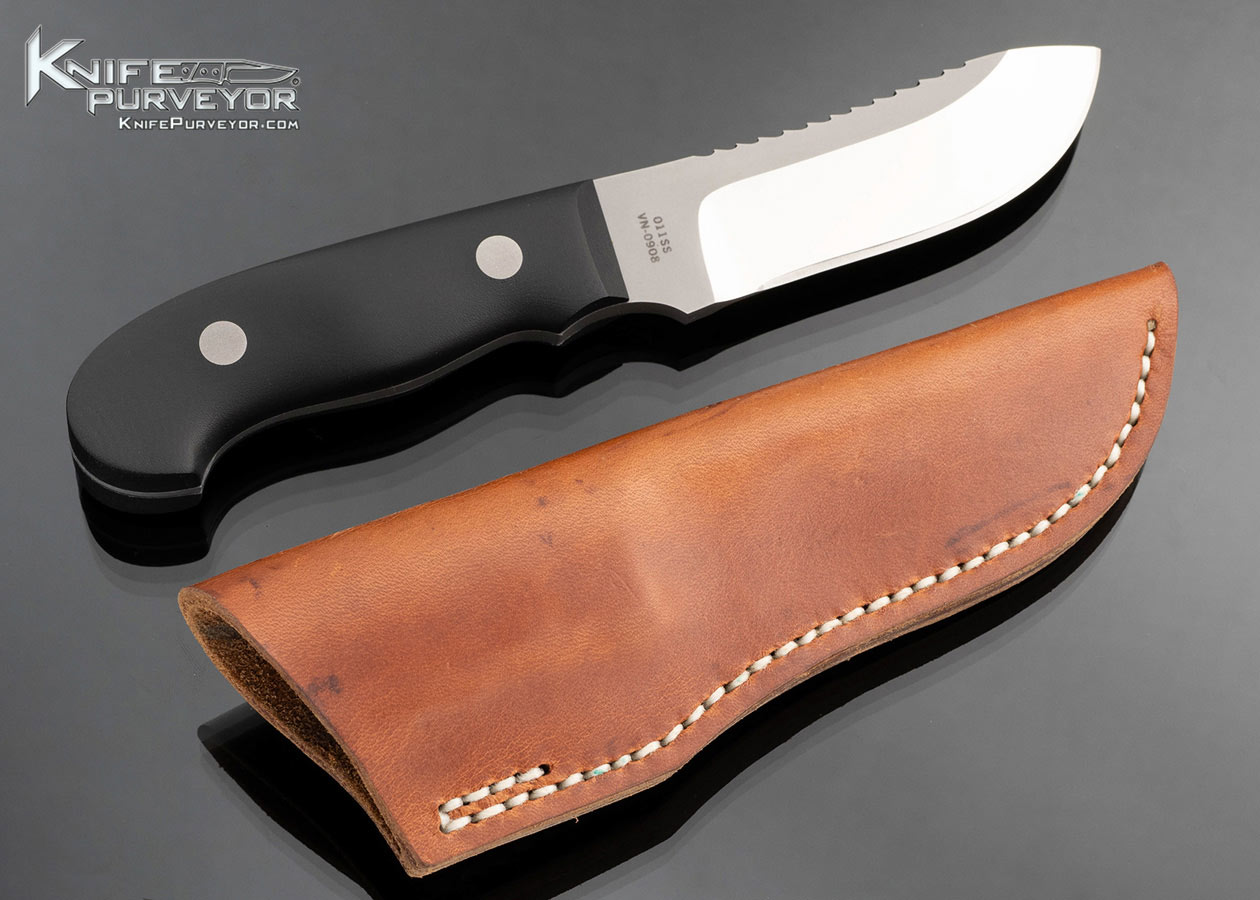 Vaughn Neeley Custom Knife Black Micarta Serrated Skinner Survival Fixed Blade with Leather Sheath