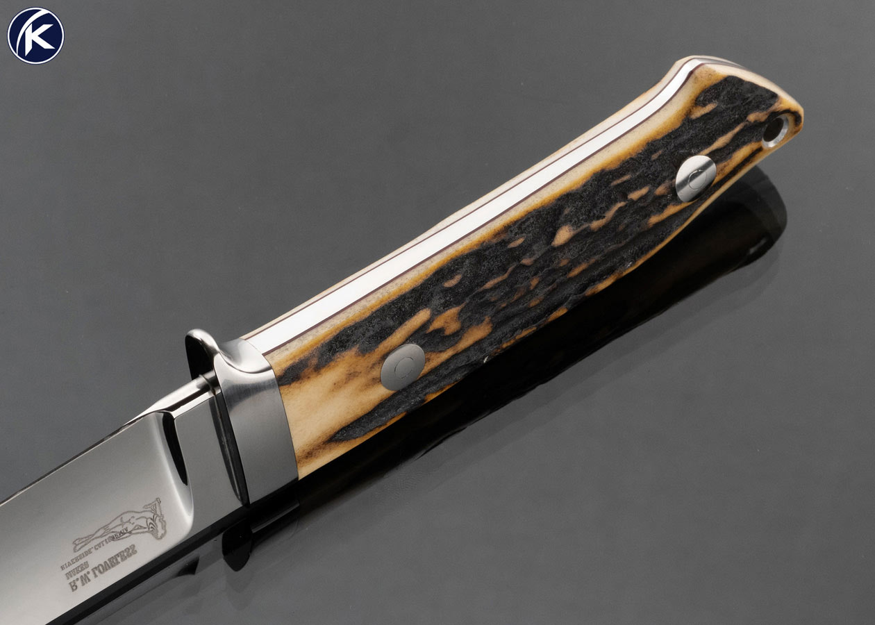 Bob Loveless Custom Knife Double Nude Logo Stag Camp Knife with Leather Sheath