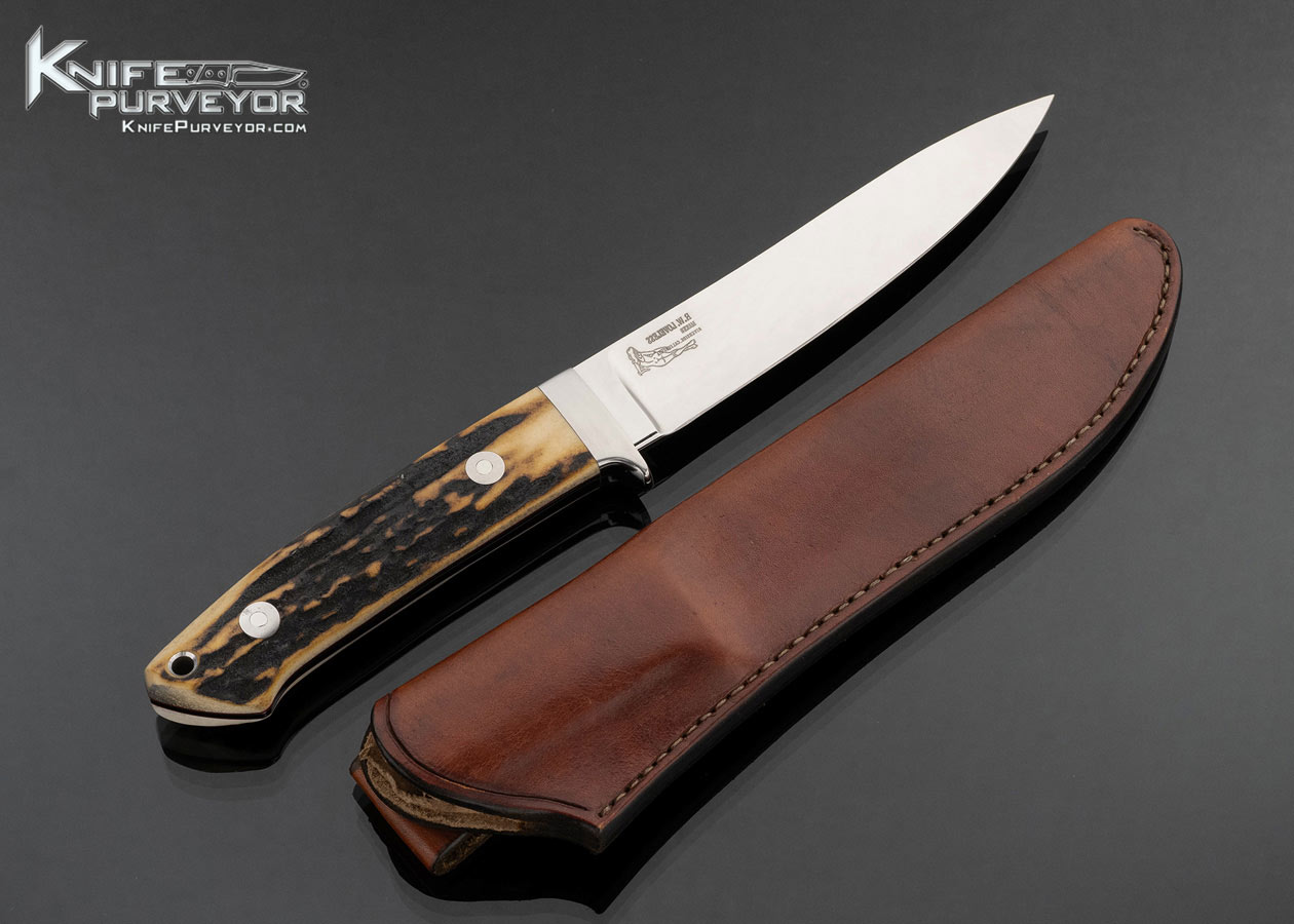 Bob Loveless Custom Knife Double Nude Logo Stag Camp Knife with Leather Sheath