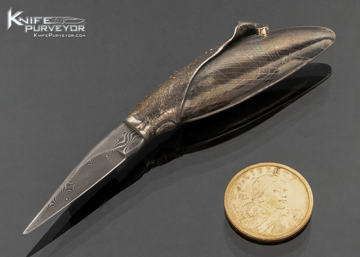 Chantal Gilbert Custom Knife Friedrich Schneider Inox Damascus and Silver Insect Art Knife