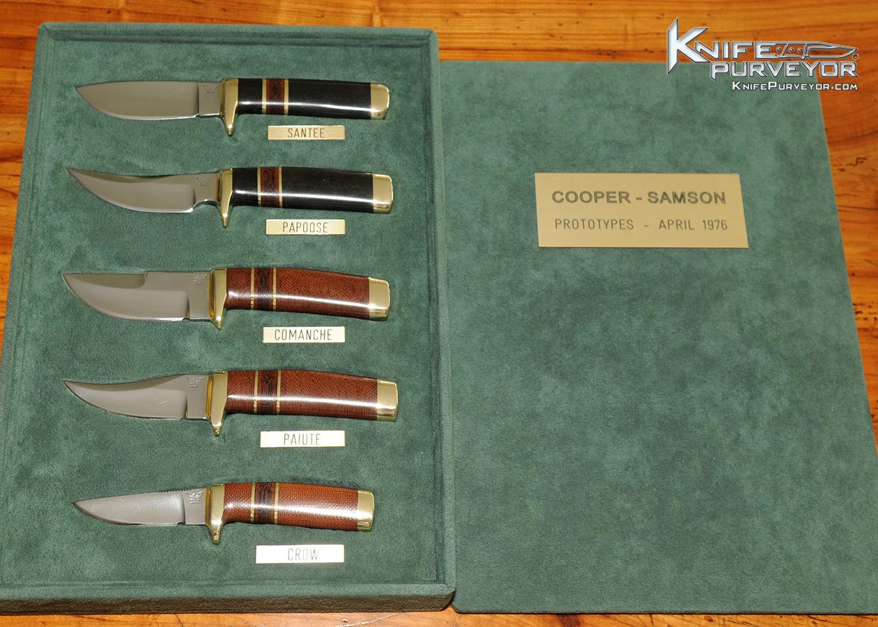 John Nelson Cooper Custom Knife Circa 1976 Presentation Boxed Set of 5 Prototype Knives Made by Jody Samson and John Nelson Cooper Featured in John Nelson Cooper Book on page 87 17884