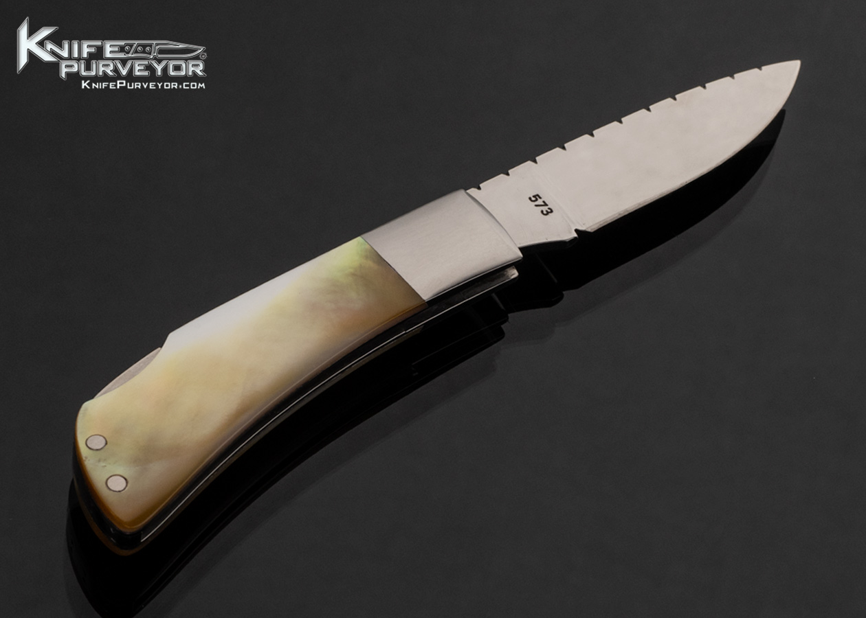 Doc Hagen Custom Knife Stainless Steel Bolsters and Gold Lip Pearl Lockback #573 - Image 2
