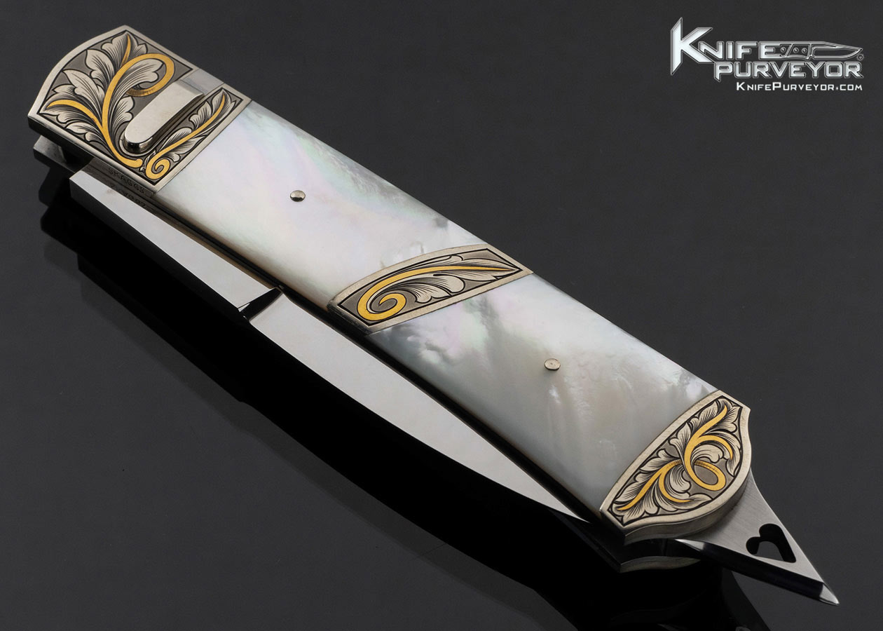Durvyn Howard Custom Knife Mother of Pearl Shell Automatic Engraved by Ron Skaggs