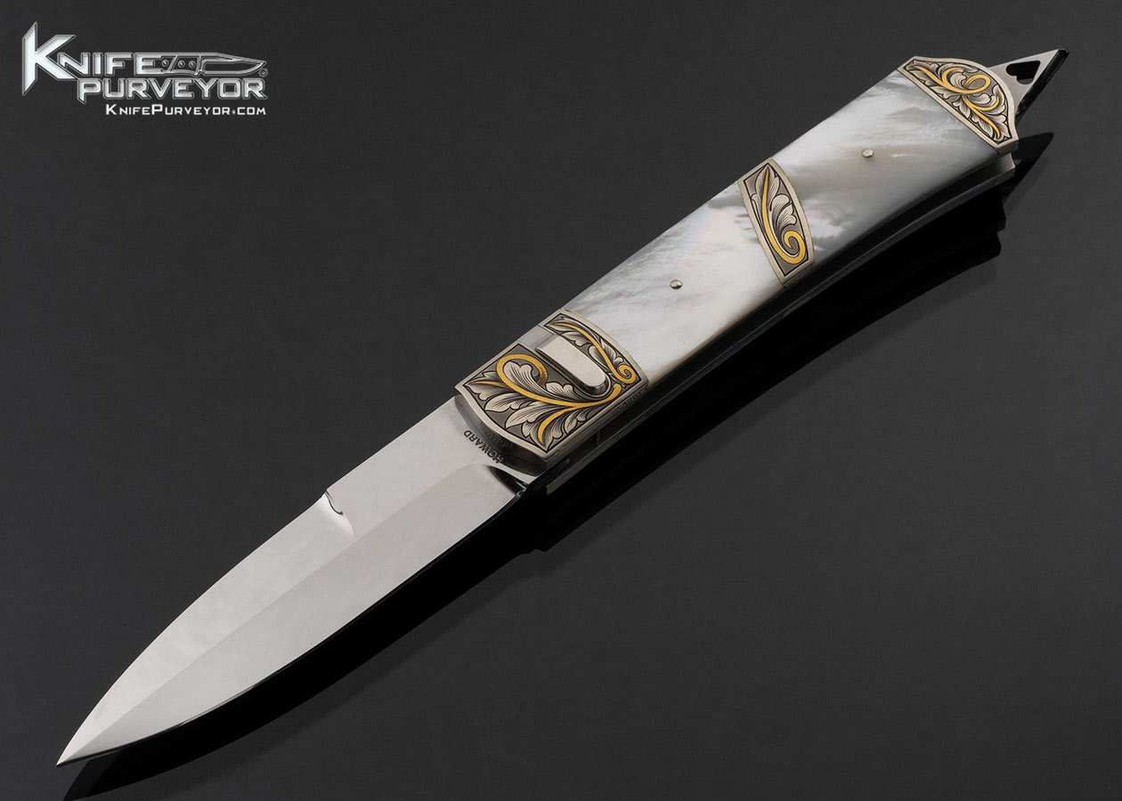 Durvyn Howard Custom Knife Mother of Pearl Shell Automatic Engraved by Ron Skaggs