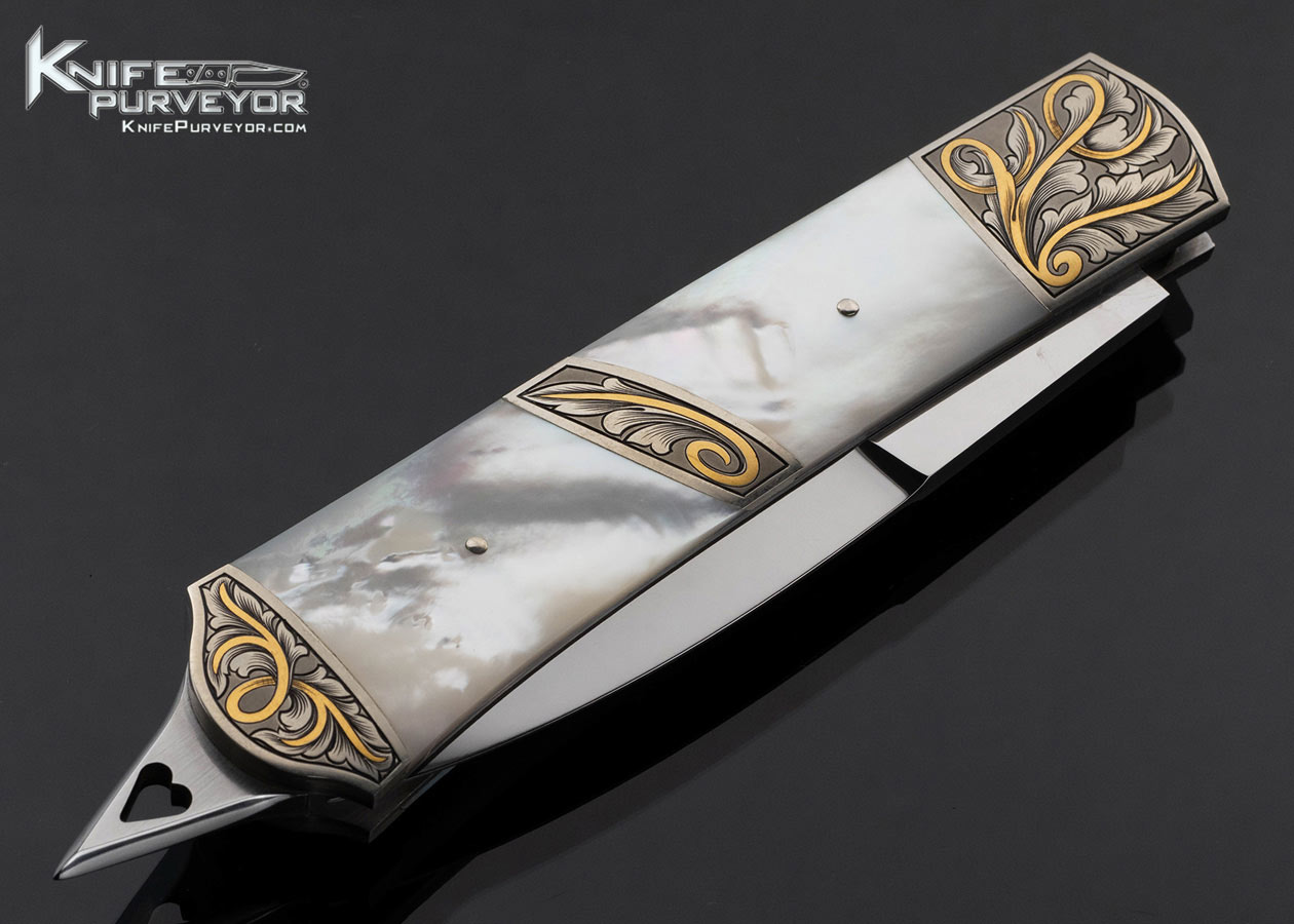 Durvyn Howard Custom Knife Mother of Pearl Shell Automatic Engraved by Ron Skaggs
