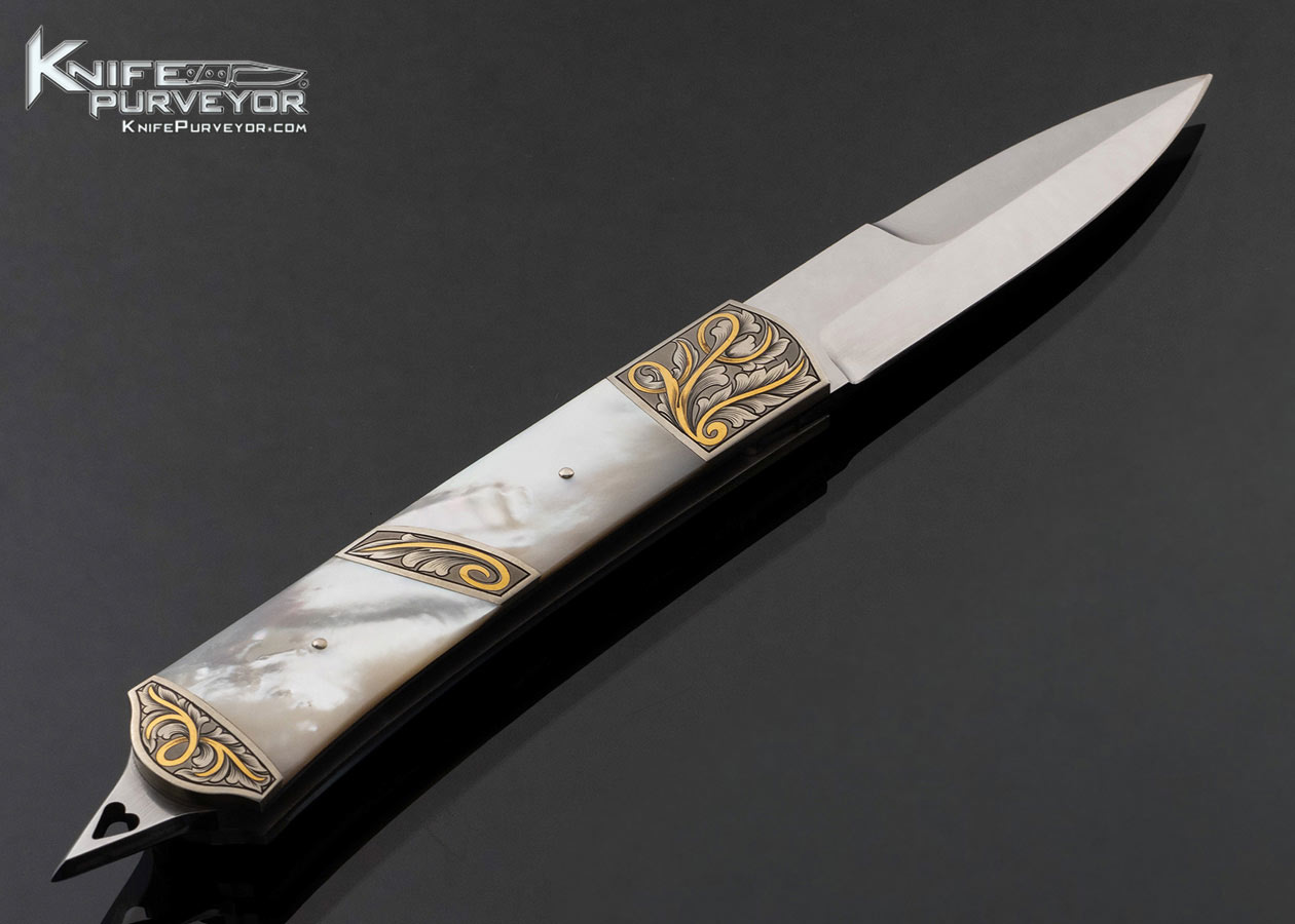Durvyn Howard Custom Knife Mother of Pearl Shell Automatic Engraved by Ron Skaggs
